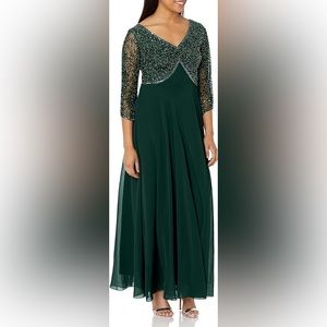 W J Kara Women's 3/4 Sleeve V Neck Beaded Gown Size 20 Plus Size Gown